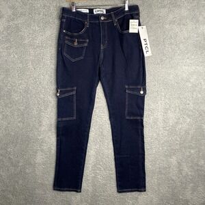 PTCL Jeans Womens Size 30 Ankle Skinny Cargo Blue Dark Wash Flap Pockets Stretch